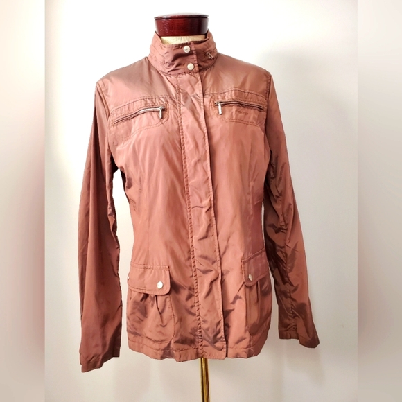 GEOX respira brown lightweight jacket with hidden hood. Size 10 - Picture 1 of 15